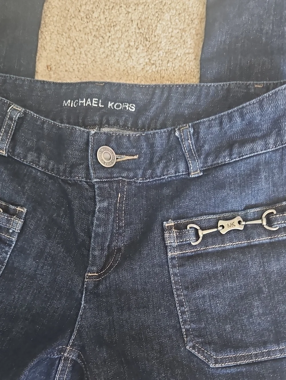 womens sz 8 michael kors jeans buckle front pockets 33 in inseam excellent